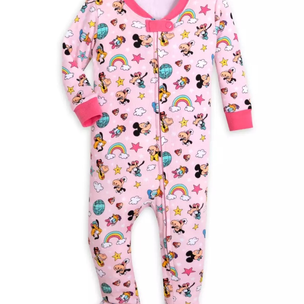 Disney Pink and Blue Footie Pajamas with Playful Print